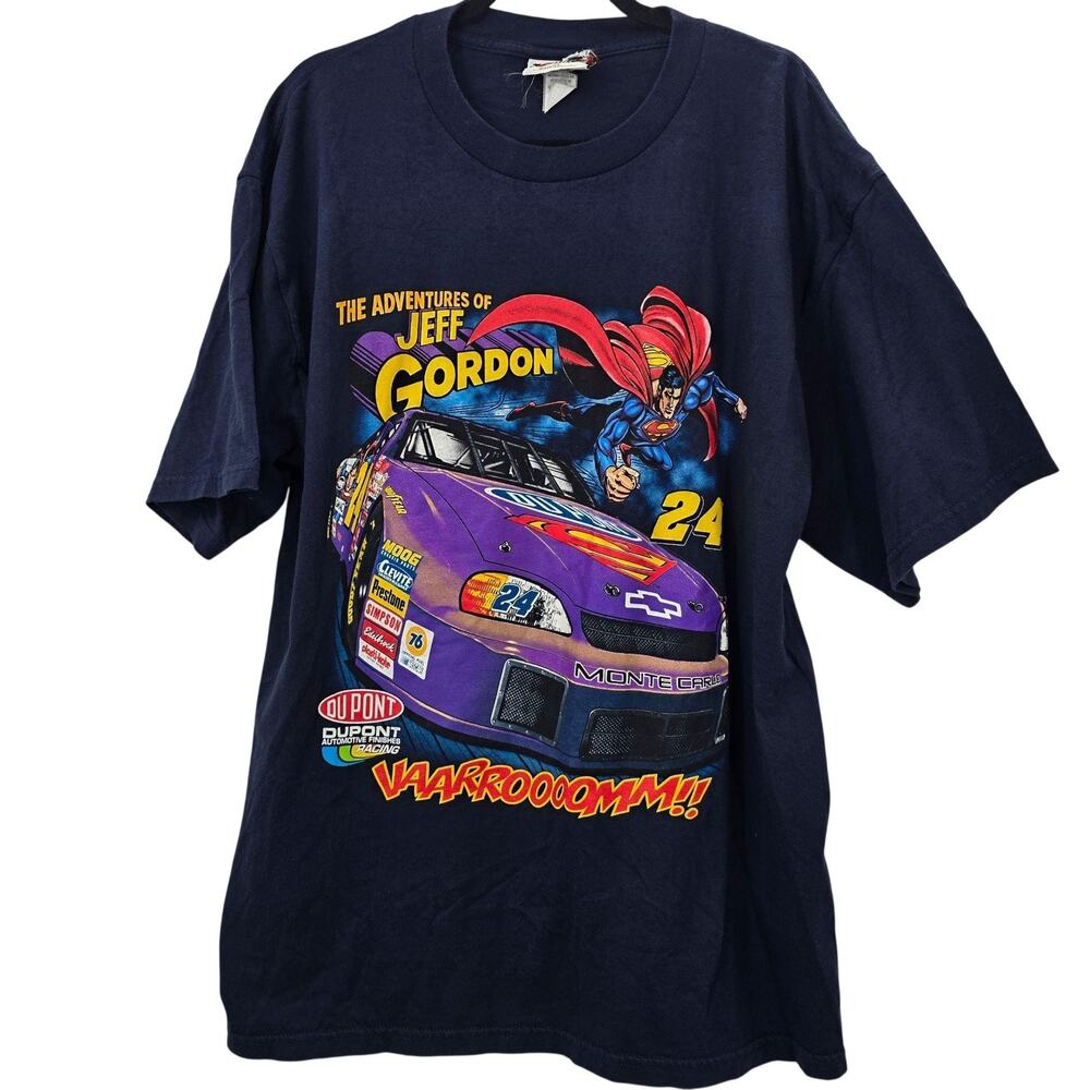 Chase Authentics Mens XL Blue Jeff Gordon Superman NASCAR Tee 90s